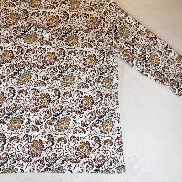 Shenanigans Shirt Woman's XL Floral Crew Neck 3/4 Sleeves Browns & White Fall - Picture 11 of 12